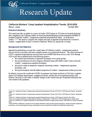 California WC Inpatient Hospitalization Trends, 2010-2020. (Research Update Report, Published 10/21)