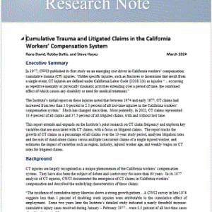 Cumulative Trauma and Litigated Claims in California Workers' Compensation. (Research Note, Published March 2024).