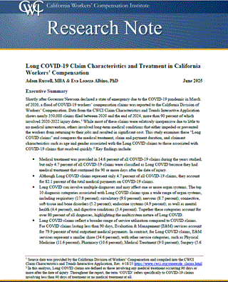 Long COVID-19 Claim Characteristics and Treatment in California Workers' Compensation. (Research Note, Published June 2025)